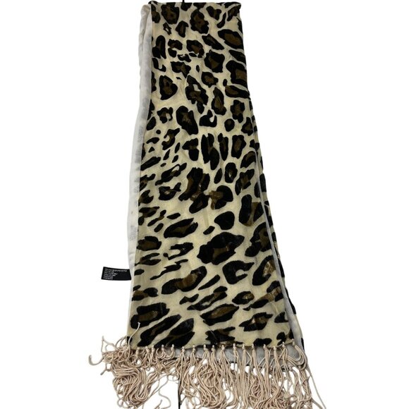 Jones New York Leopard Print Scarf With Fringe 60"x7" Rayon Blend For Women - Picture 6 of 9